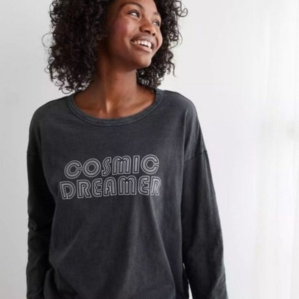 Aerie Real Soft Metallic Cosmic Dreamer Graphic Long Sleeve Tee Shirt Medium
